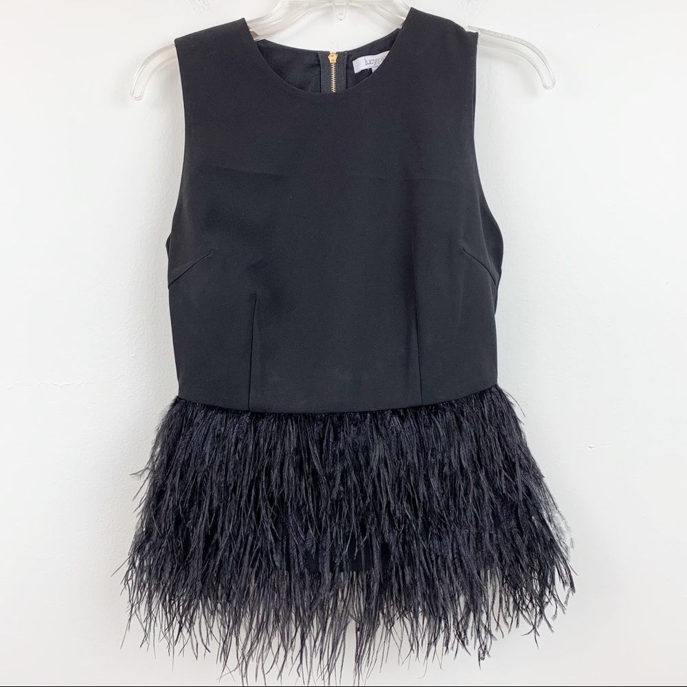 Lucy Paris Black Top Trimmed in Feathers Size S